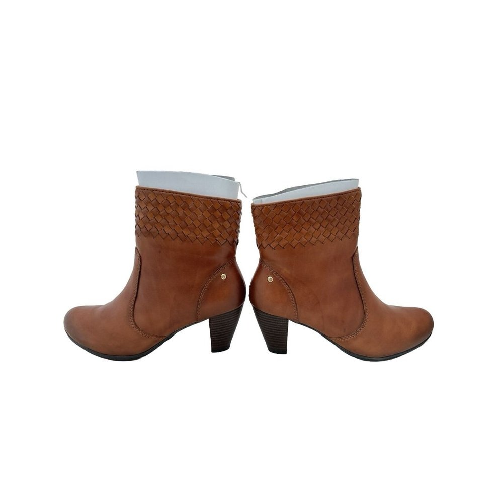 Pikolino Womens Size 39 Leather Ankle Boots 2.5" Stacked Heel Brown Woven